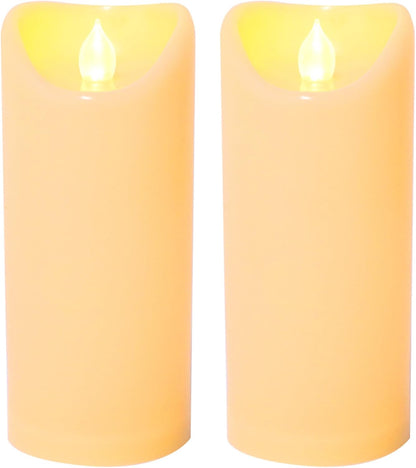Waterproof Outdoor Battery Operated Flameless Candles with Auto Timer Flickering Plastic Resin Electric LED Pillar Lights for Lantern Patio Garden Wedding Party Decorations 3x7 Inches Ivory 2 Pack