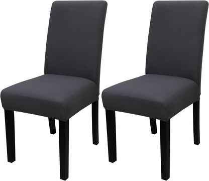 JQinHome Dining Chair Covers Dining Room Chair Slipcovers, 2 Pack High Stretch Removable Washable Parsons Chair Slipcover for Home Party Hotel Wedding Ceremony (Grey)