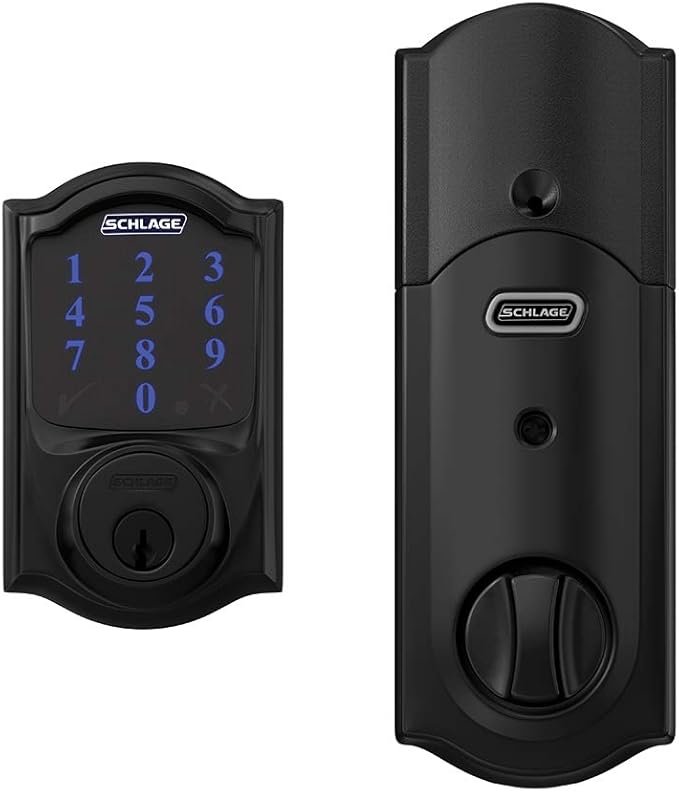 SCHLAGE BE469ZP CAM 622 Connect Smart Deadbolt with alarm with Camelot Trim in Matte Black, Z-Wave Plus enabled