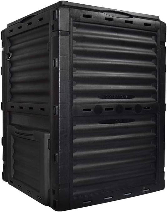 EJWOX 80 Gallon (300L) Large Capacity Static Compost Bin - Sturdy Outdoor Waste Composter with Easy-Access Hatch, Efficient Aeration System for Fast Organic Fertilizer Creation, Black