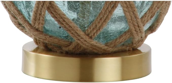 JONATHAN Y 21.5" Aqua Glass and Brown Rope Nautical Table Lamp, Coastal Transitional Bedside Lamp with White Linen Drum Shade for Living Room, LED Bulb Included JYL1085A