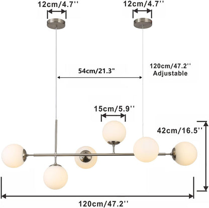 KCO Modern Silver Milk Glass Pendant Light 6 Light Pendant Light Fixture Chandelier Brushed Nickel Chandelier Modern Hanging Linear Light Fixture for Dining Room Kitchen Island