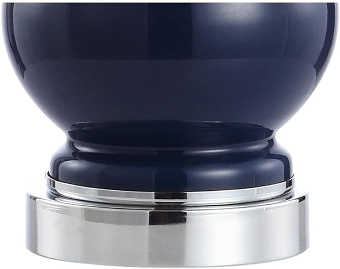 JONATHAN Y 22" Navy/Chrome Modern Glass Table Lamp Set of 2, Brass Gold Bedside Lamp with White Linen Shade for Bedroom Living Room, LED Bulbs Included (JYL4033C-SET2)