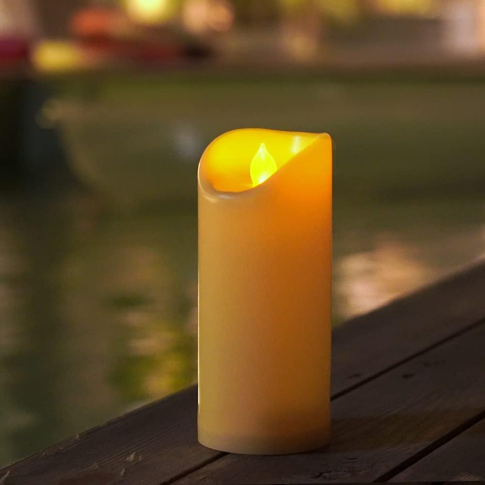 Homemory 3"x7" Outdoor Waterproof Flameless Candles with Timers and Remote Control, Battery Operated Candles, LED Plastic Candles, Ivory, Set of 3