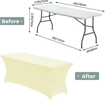 CWK 6FT Waterproof Stretch Spandex Table Cover for Rectangular Tables - Elastic Fitted Tablecloth for Folding Tables,Wrinkle Resistant Table Cloth for Parties, Weddings, Banquets & Events (Beige)