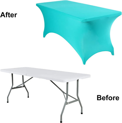 2Pack Spandex Waterproof Rectangular Tablecloths, 6FT, Turquoise, Stretchable, Stain Resistant, All-Season, Party, Wedding, Banquet, Events