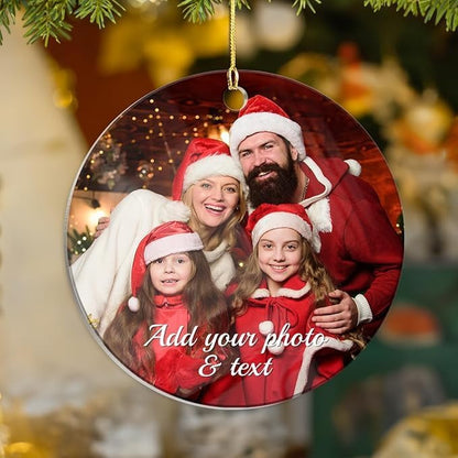 Personalized Photo Round Acrylic Ornament - Customized Keepsake Gifts for Family, Create Your Own Xmas Home Decorations