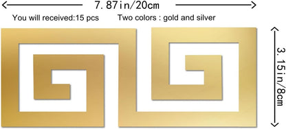 15 Pcs DIY Geometric Shape Acrylic Decorative Mirror Stickers Removable Adhesive Wall Mirror Décor for Living Room Home Background (Gold,3.15 * 7.87inches)