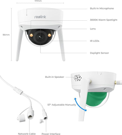 REOLINK 4K Wi-Fi 6 Security Camera with 125° Viewing Angle, Outdoor Camera with IK10 Vandal-Proof, Color Night Vision, Smart Detection, Local Storage, Non-PT Cam, DC 12V/1A, RLC-840WA