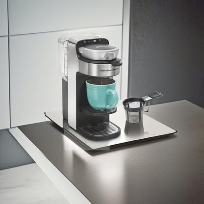 Hamilton Beach The Scoop Single Serve Coffee Maker & Fast Grounds Brewer for 8-14oz. Cups, Brews in Minutes, 40oz. Removable Reservoir, Stainless Steel (49987),Silver