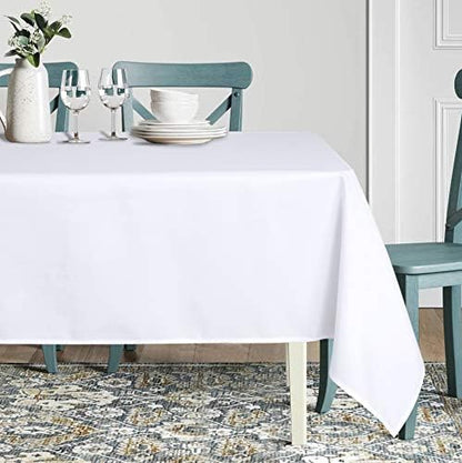 sancua Rectangle Tablecloth - 90 x 132 Inch - Water Resistant Spill Proof Washable Polyester Table Cloth, Decorative Fabric Table Cover for Dining Tables, Buffet Parties and Camping, White