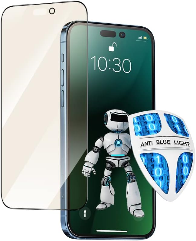 PERFECTSIGHT Sapphire Anti Blue Light Screen Protector Designed for iPhone 14 Pro, [Medical-Grade Eye Protection] HD Filter 6 Radiations Shatterproof Diamond Hard Tempered Glass (6.1 inch)