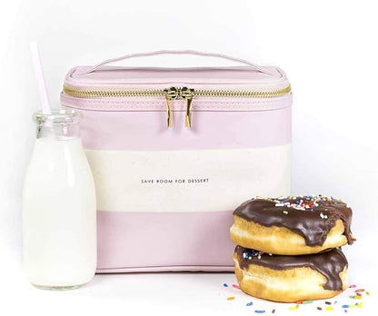 kate spade new york Small Insulated Lunch Tote, Lunch Cooler, 8 x 7 x 4.5 Cute Lunch Bag for Women, Pink Thermal Bag with Double Zipper Close and Carrying Handle, Blush Rugby Stripe