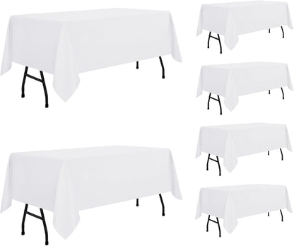 sancua 6 Pack White Tablecloth 60 x 84 Inch, Rectangle Table Cloth for 4ft Tables - Stain and Wrinkle Resistant Washable Polyester Table Cover for Dining Wedding Banquet Party Buffet Restaurant