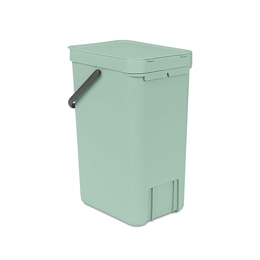 Brabantia Sort & Go Kitchen Recycling Bin | S / 4.2 Gal / 16L | Jade Green | Removable Stay-Open Lid, Carry Handle | Trash Can for Bottles, Cans, Paper, Glass | Wall-Mounting Bracket Included