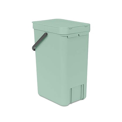 Brabantia Sort & Go Kitchen Recycling Bin | S / 4.2 Gal / 16L | Jade Green | Removable Stay-Open Lid, Carry Handle | Trash Can for Bottles, Cans, Paper, Glass | Wall-Mounting Bracket Included