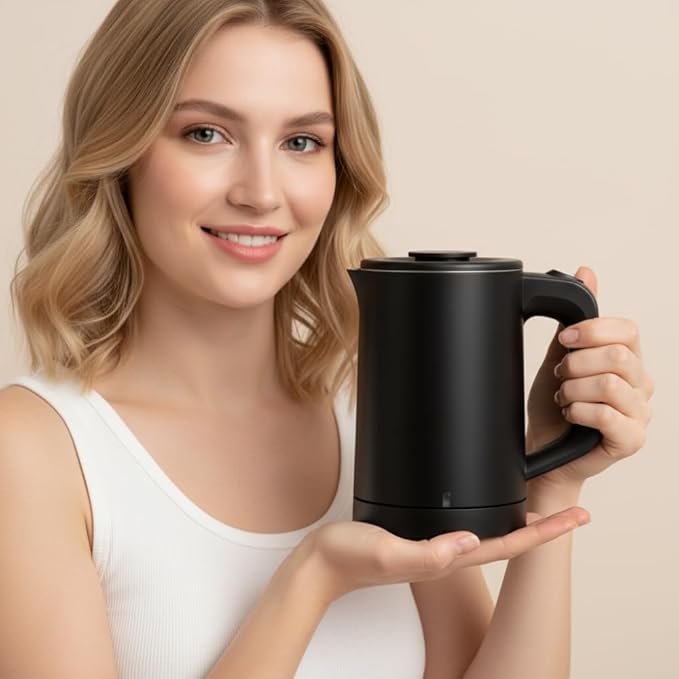 0.6L Small Travel Electric Tea Kettle 304 Stainless Steel, 600W Mini Hot Water Boiler Heater, Portable Electric Coffee Kettle with Auto Shut-Off & Boil Dry Protection