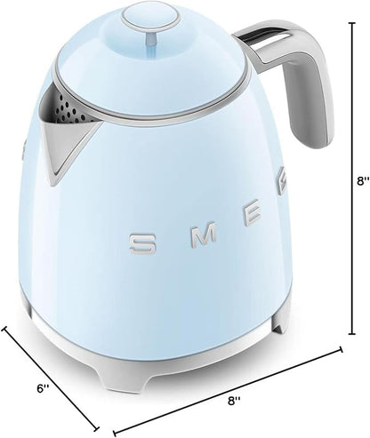 SMEG Mini 50's Retro Style 3 Cup Electric Kettle with Double Wall Anti Slip Base and Water Level Indicator (Pastel Blue)