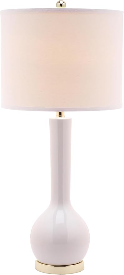 SAFAVIEH Lighting Collection Mae Long Neck Modern Contemporary White Ceramic 31-inch Bedroom Living Room Home Office Desk Nightstand Table Lamp Set of 2 (LED Bulbs Included)