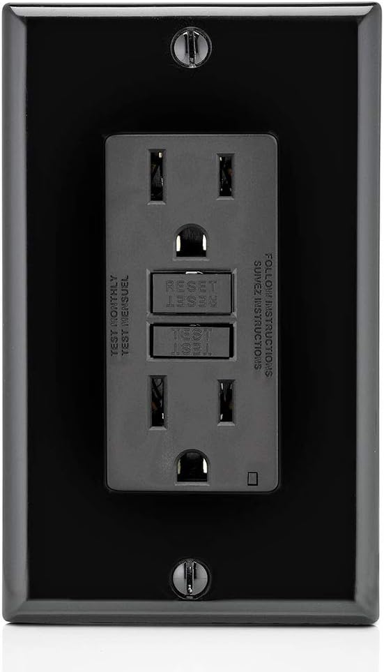 Leviton GFCI Outlet, 15 Amp, Self Test, Non Tamper-Resistant with LED Indicator Light, Protection from Electric Shock and Electrocution, GFNT1-E, Black
