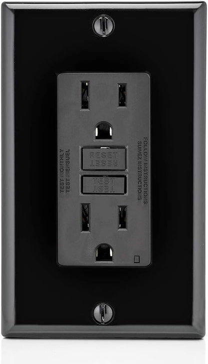 Leviton GFCI Outlet, 15 Amp, Self Test, Non Tamper-Resistant with LED Indicator Light, Protection from Electric Shock and Electrocution, GFNT1-E, Black