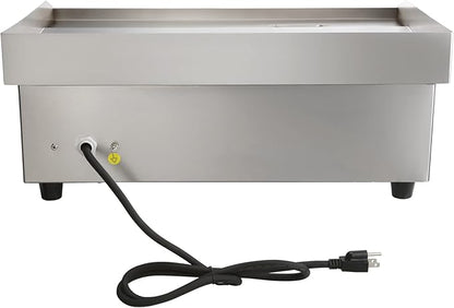 VEVOR Commercial Electric Griddle, 22", 1600W Countertop Flat Top Griddle, Stainless Steel Teppanyaki Grill w/Iron Cooking Plate, 122-572℉ Adjustable Temp Control 2 Shovels & Brushes, 110V
