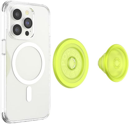 PopSockets Phone Grip for MagSafe with Kickstand, Magnetic Stand, Swappable Top, Secure Hold for iPhone MagSafe Cases, Phone & Tablet Grip - Chartreuly Translucent Glow in The Dark