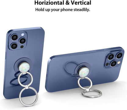 Phone Grip Holder, Phone Ring Holder Finger Kickstand, Foldable & Adjustable Rotatable Double Metal Cell Phone Rings Gripper Stand for iPhone Samsung & Other Phones - Silver Opal