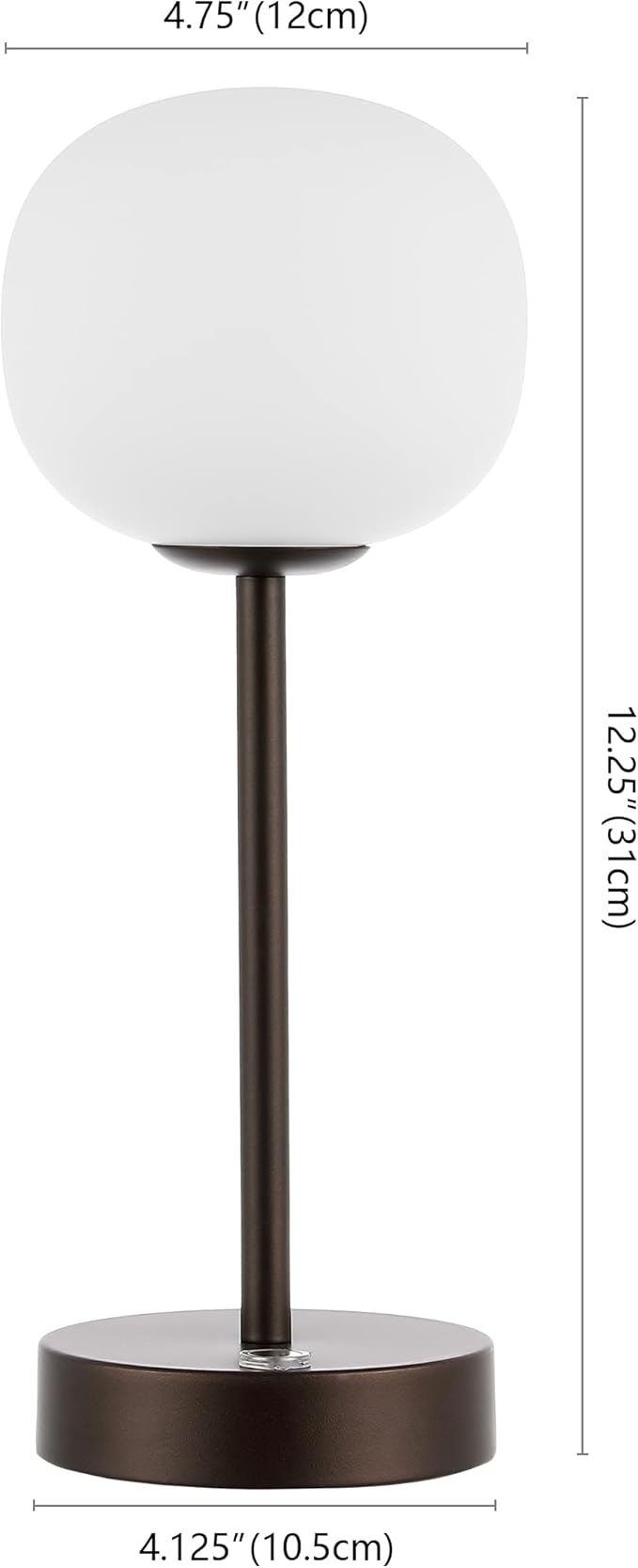 JONATHAN Y 12.25" Oil Rubbed Bronze/White Rechargeable Table Lamp, Modern Cordless LED Nightstand Lamp, White Glass Shade, Dimmable Portable Desk Lamp for Bedroom Living Room Dining (JYL7108B)