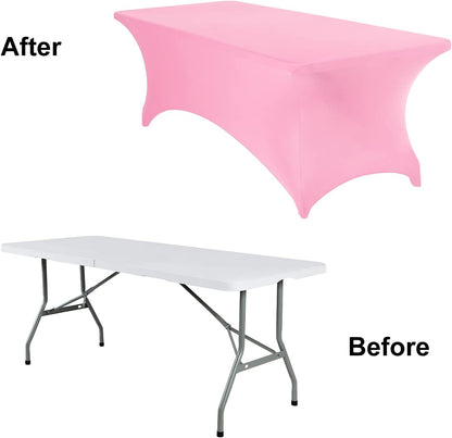4Pack Spandex Waterproof Table Covers 8ft，Spandex 8ft Waterproof Table Cover for Party,Wedding, Banquet, and Events(Pink)