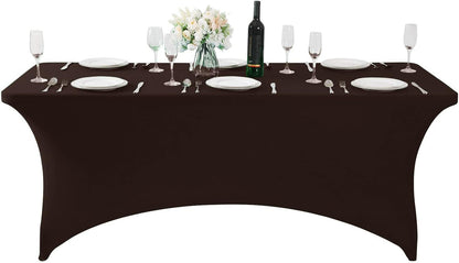 Spandex Table Cover for 6Ft or 4fT or 8ft Table Universal Fitted Stretch Tablecloth for Party, Banquet, Wedding and Events-Chocolate