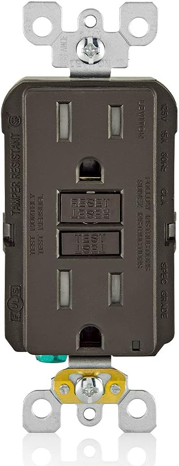 Leviton GFCI Outlet, 15 Amp, Self Test, Tamper-Resistant with LED Indicator Light, Protection from Electric Shock and Electrocution, GFTR1, Brown