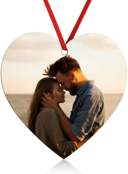 Gemszoo Personalized Picture Christmas Ornament, Custom Double Sided Photo Text Wooden Hanging Xmas Tree Keepsake Pendant Decoration Gift for Family (1, Heart)