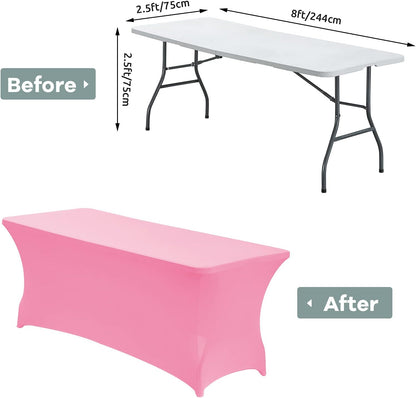 CWK 8FT Waterproof Stretch Spandex Table Cover for Rectangular Tables - Elastic Fitted Tablecloth for Folding Tables,Wrinkle Resistant Table Cloth for Parties, Weddings, Banquets & Events (Pink)
