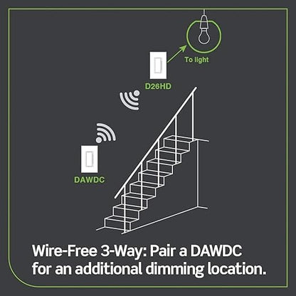 Leviton Decora Smart Dimmer Anywhere Companion, Add Wire-Free 3-Way/4-Way/5-Way On/Off/Dim/Bright Control to Decora Smart Wi-Fi 2nd Gen Dimmers, DAWDC-1RW, White