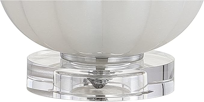 JONATHAN Y 17.5" White/Chrome Glass Table Lamp, Modern Crystal Bedside Lamp for Bedroom Living Room Nightstand, Glam Ribbed Accent Lamp, White Faux Silk Shade, LED Bulb JYL2076A