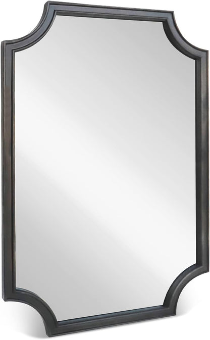 WallBeyond 24" x 36" Full Scalloped Corners Arch Rectangle Wall Mirror with Wood Frame for Entryway, Living Room or Bedroom Home Decor - Light Woodgrain [24" x 36" Black]