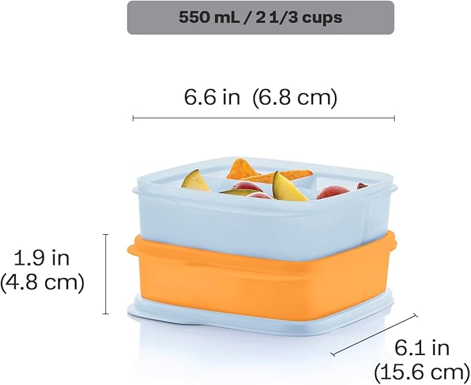 Tupperware Lunch-It Portion & Go Compact 2-Lunch Box Set in Blue & Orange, Dishwasher Safe & BPA Free (2.3 Cups/550 ml)