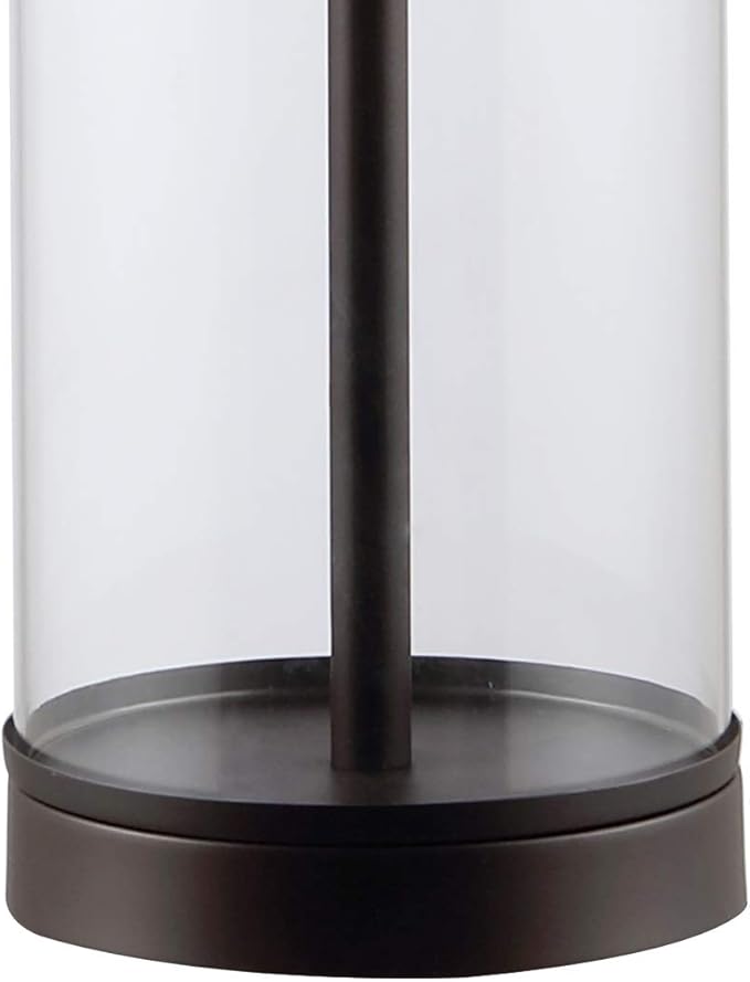 JONATHAN Y 29" Oil Rubbed Bronze/Clear Modern Glass Table Lamp for Living Room Bedroom, Minimalist Nightstand Bedside Lamp, White Linen Drum Shade, LED Bulb Included (JYL2005B)