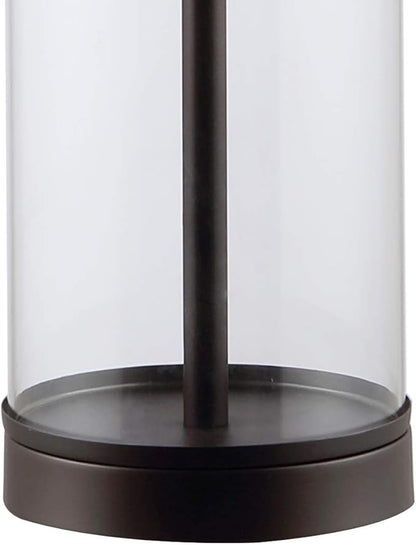 JONATHAN Y 29" Oil Rubbed Bronze/Clear Modern Glass Table Lamp for Living Room Bedroom, Minimalist Nightstand Bedside Lamp, White Linen Drum Shade, LED Bulb Included (JYL2005B)