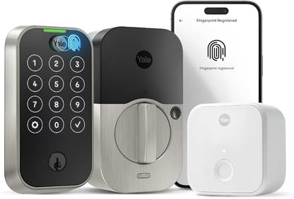 Yale Assure Lock 2 Touch Deadbolt, Satin Nickel Keyed Smart Entry Door Lock with Wi-Fi Connected Touchscreen Keypad and Fingerprint Scanner for Vacation Rental Hosts, YRD420-F-CB1-619