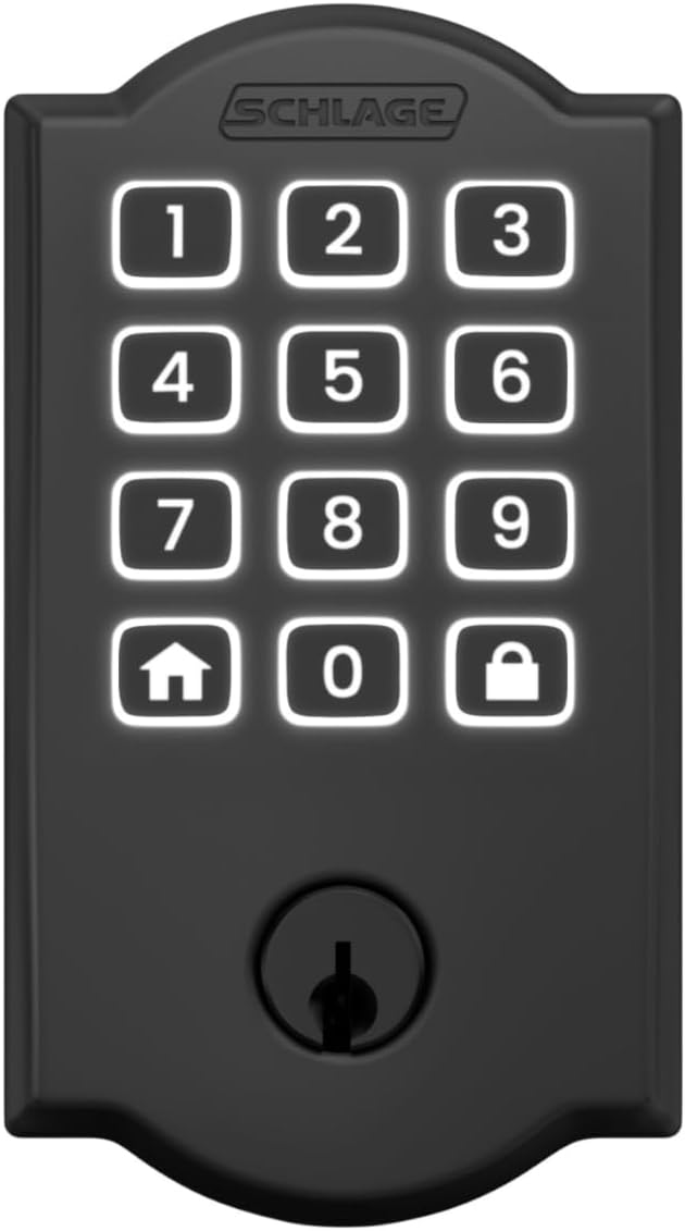 Schlage Arrive WiFi Deadbolt Smart Lock, Keyless Entry Door Lock with Camelot Trim, Matte Black, Compatible with Alexa and Google, BE459WB CAM 622
