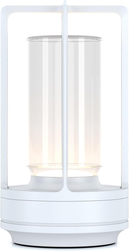 Portable Metal Table Lamp for Indoor/Outdoor ,Rechargeable Cordless LED Lamp, 3-Colour Infinitely Dimming Battery Powered Small Desk Lamp, Restaurant/Bedroom/Bar/Coffee Shop/Camping Light (White)
