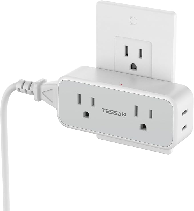 Outlet Extender Surge Protector, TESSAN Multi Wall Plug with 4 AC Electrical Outlets, 3 Sided Multiple Plug Expander, 1875W Max, Power Splitter 3 Prong Adapter for Home Bathroom Office Dorm Room