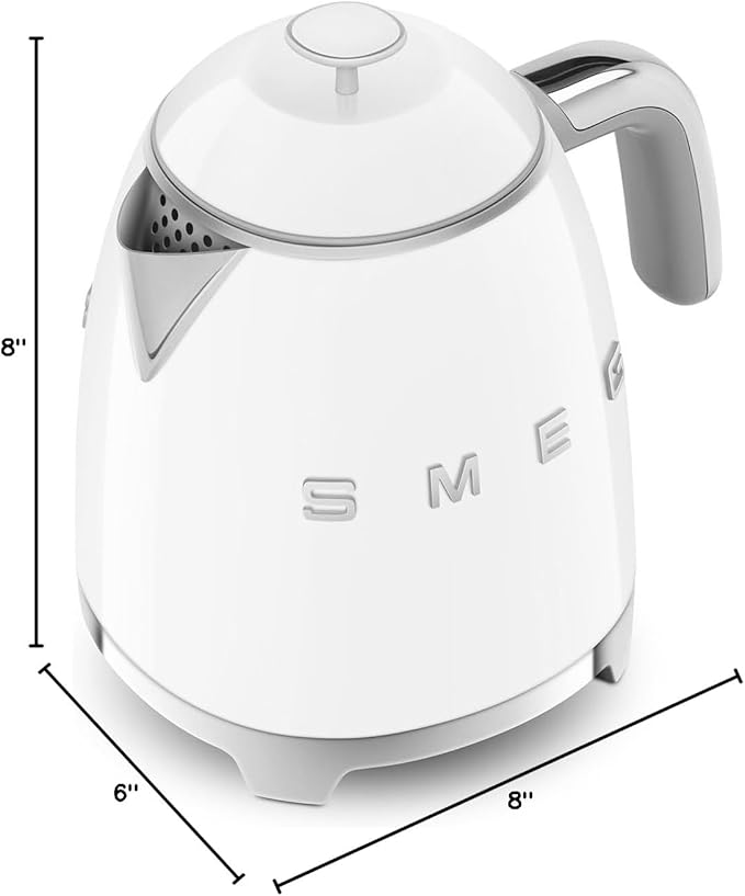 SMEG Mini 50's Retro Style 3 Cup Electric Kettle with Double Wall Anti Slip Base and Water Level Indicator (White)