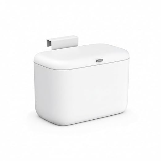 MUEE Hanging Compost Bin [1.3 Gal Solo Size] Food Scraps Collector with Slide Lid - Under Cabinet Small Trash Can for Coffee Station, RV & Studio Apartment - Matte White