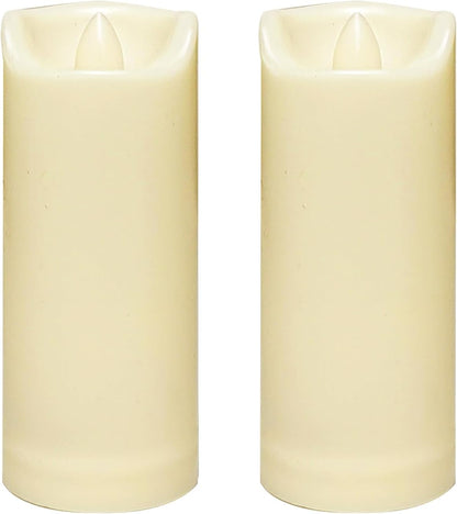 CANDLE CHOICE Waterproof Outdoor Battery Operated Flameless Candles with Auto Timer Flickering Plastic Resin Electric LED Slim Pillar Lights for Lantern Patio Garden Wedding Decorations 2”x5” 2 Pack