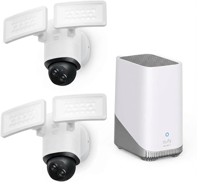 eufy Security Floodlight Wired Camera E340 2pack+Homebase3, Security Camera Outdoor, 355° Pan & Tilt, 24/7 Recording, 2000 LM, Motion Detection, Dual Cam, No Monthly Fee,Expandable Storage up to 16TB