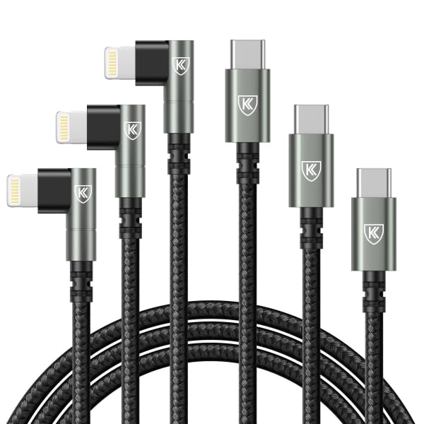 USB C to Lightning Cable 90 Degree 6FT iPhone Charger Cables [Apple MFi Certified] 3Pack Fast Charging Cord, Nylon Braided USB C Lightning Cable Compatible with iPhone 14/13/12/11/Pro Max/Plus/8/7