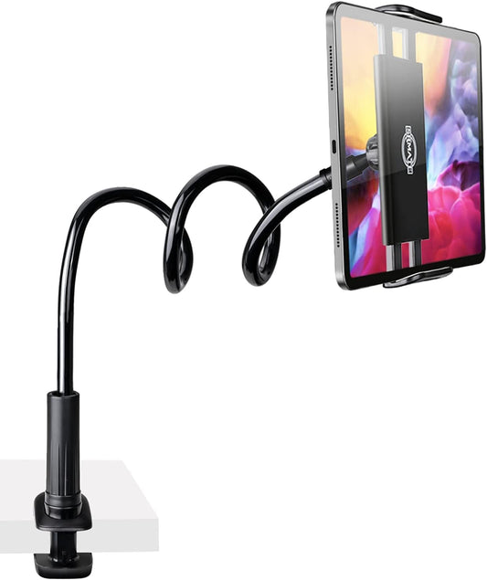 Gooseneck Tablet Phone Holder | Kindle Stand Holder for Bed | 33in Flexible Long Arm Clamp Clip Mount for iPhone, iPad, Switch, Galaxy Tabs, Kindle Fire, 4.7''-11'' Tablet Devices